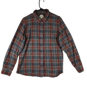 LL‎ Bean L Mens Flannel Button Up Shirt Slightly Fitted Plaid Red Blue Green